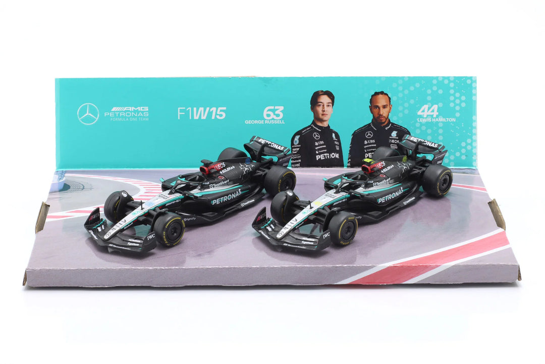 Bburago Mercedes W15 Lewis Hamilton &amp; George Russell set 1:43