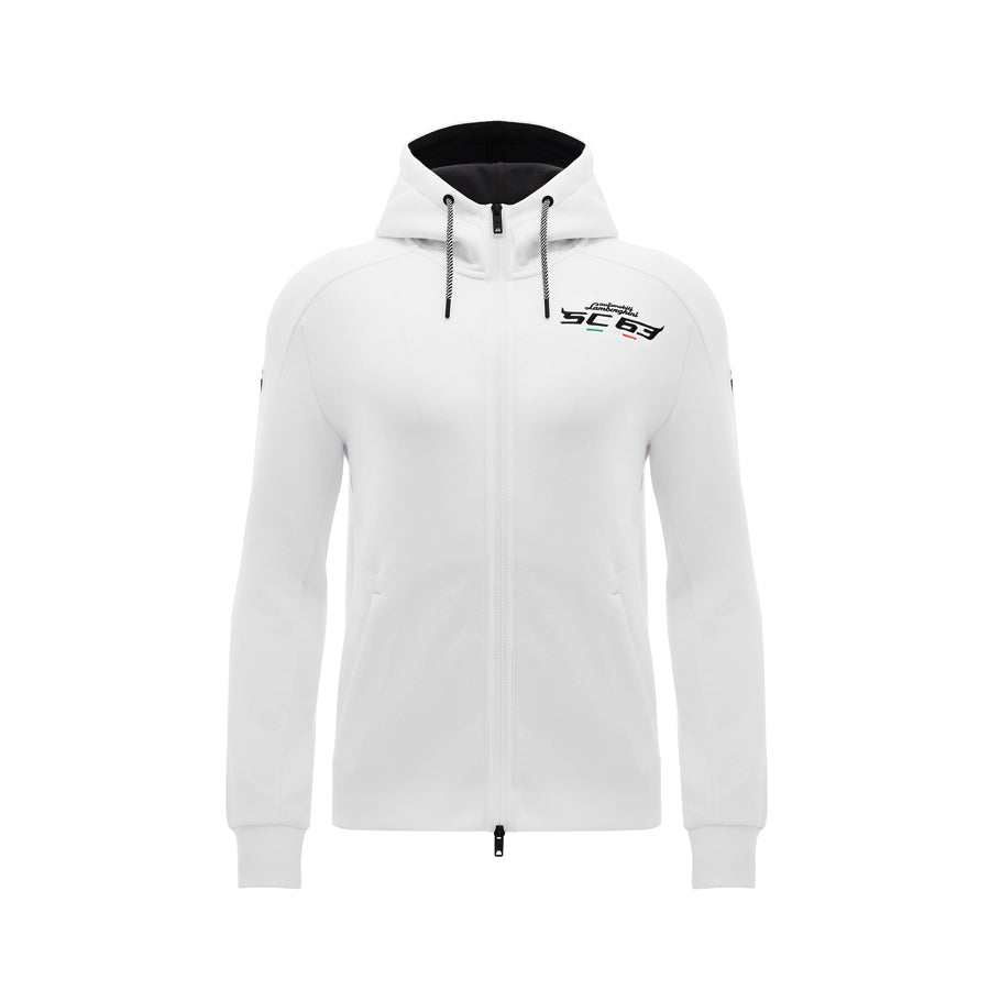 Sweat à capuche zippé Lamborghini Squadro Corse SC63 blanc