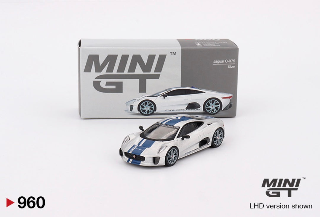 Mini GT Jaguar C-X75 2010 Argent/Bande Bleue