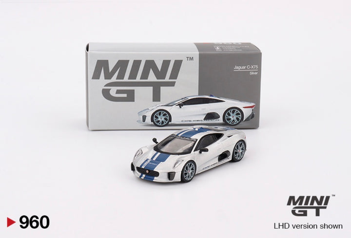 Mini GT Jaguar C-X75 2010 Argent/Bande Bleue