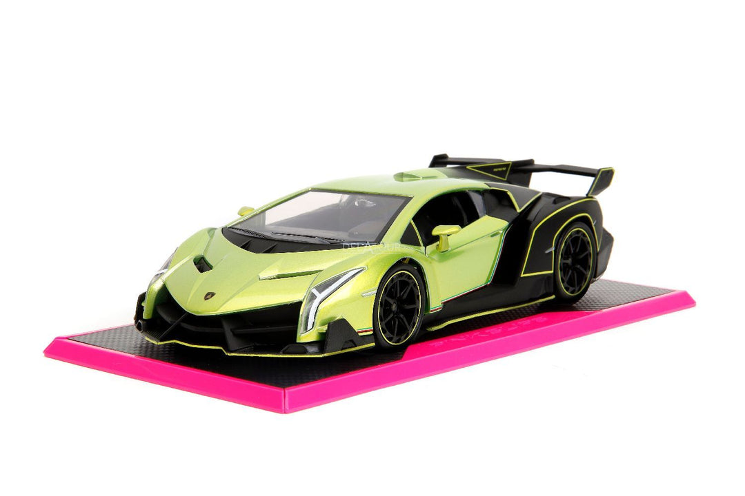 Jada Lamborghini Veneno vert et rose, pneus lisses
