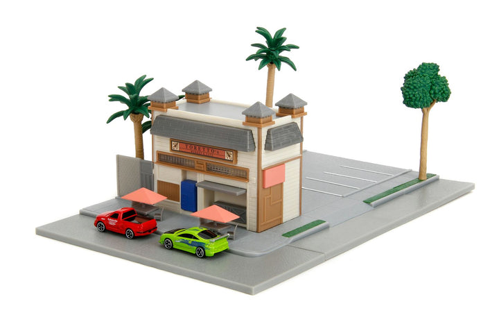 Diorama de café Jada Toretto avec Ford F-151 et Mitsubishi Eclipse
