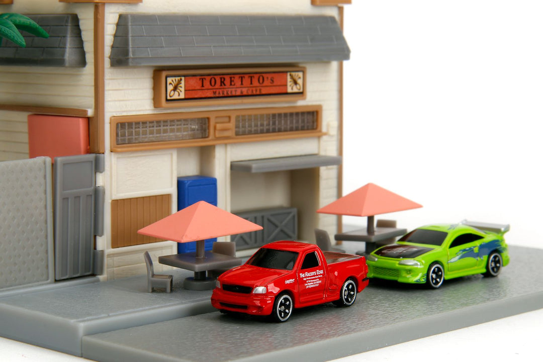 Diorama de café Jada Toretto avec Ford F-151 et Mitsubishi Eclipse