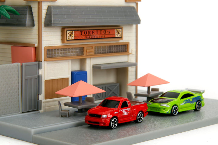 Diorama de café Jada Toretto avec Ford F-151 et Mitsubishi Eclipse