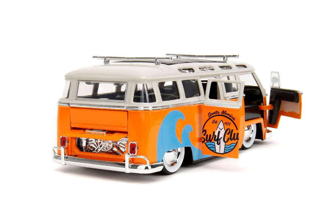 Jada Volkswagen Bus with surfboard Orange Punch Buggy