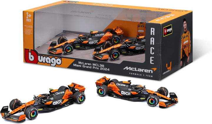 Burago McLaren MCL38 Set Lando Norris &amp; Oscar Piastri Miami GP 2024 1:43