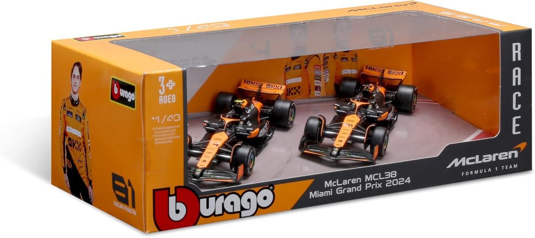 Burago McLaren MCL38 Set Lando Norris &amp; Oscar Piastri Miami GP 2024 1:43