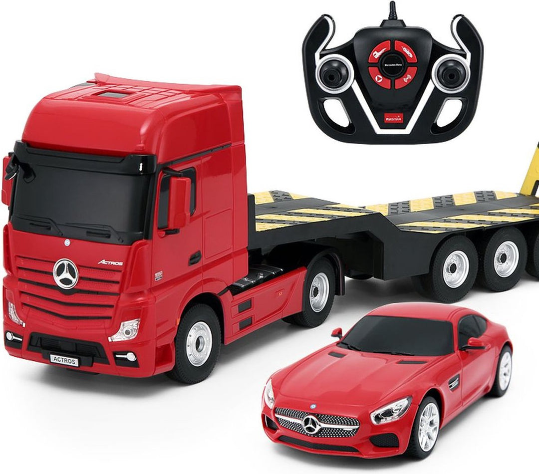 Rastar Mercedes-Benz Actros avec Mercedes-Benz AMG GT Rouge et Jaune