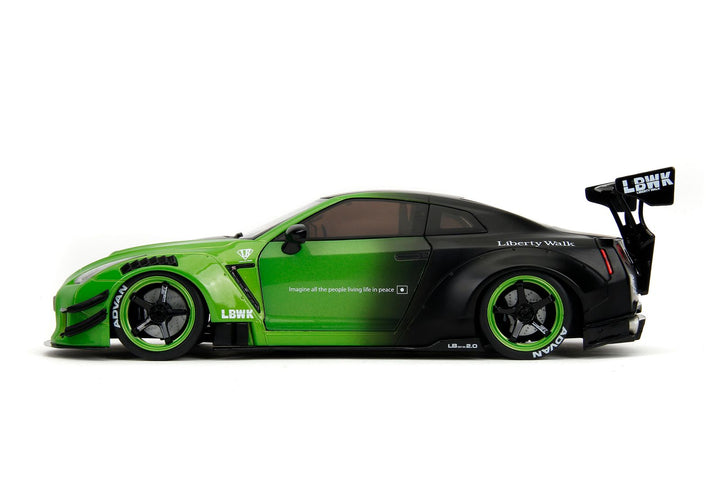 Jada Nissan GT-R R35 Liberty Walk Body Kit Metallic Green / Matte Black Pink Slips