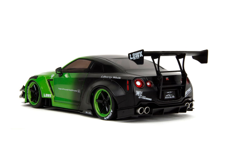 Jada Nissan GT-R R35 Liberty Walk Body Kit Metallic Green / Matte Black Pink Slips