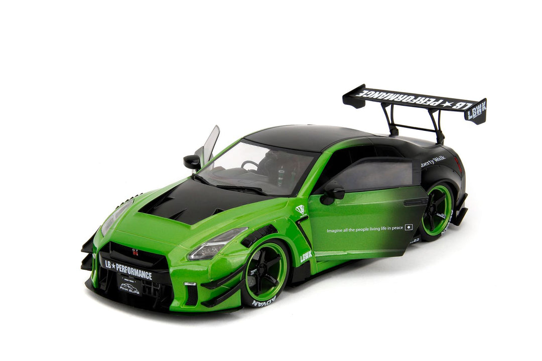 Jada Nissan GT-R R35 Liberty Walk Body Kit Metallic Green / Matte Black Pink Slips