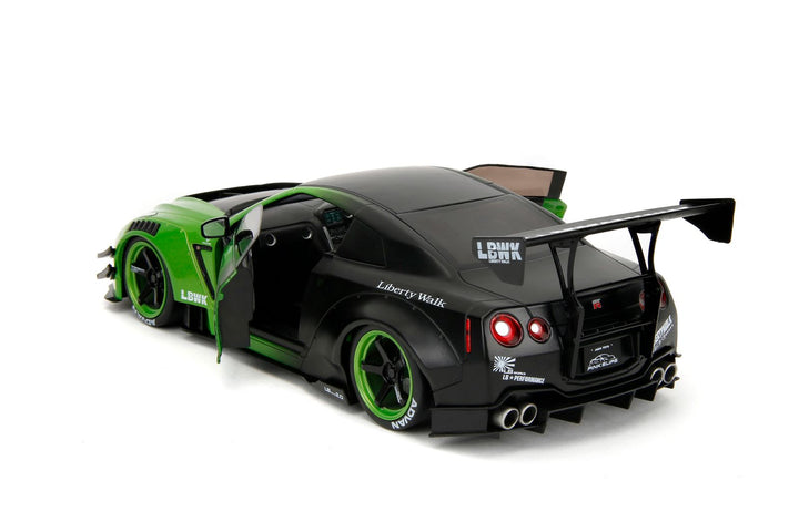 Jada Nissan GT-R R35 Liberty Walk Body Kit Metallic Green / Matte Black Pink Slips
