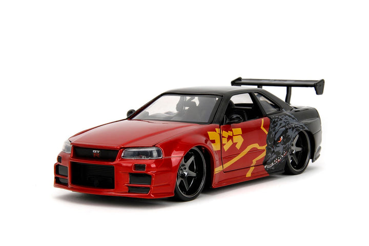 Jada Nissan Skyline GT-R R34 2002 Zwart / Rood Godzilla
